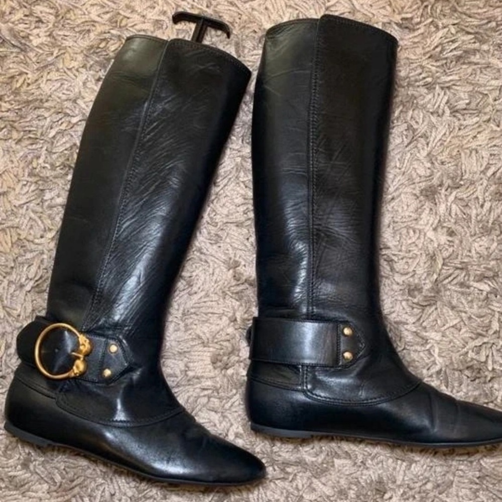 Alexander McQueen Black Leather Over the Knee Boots